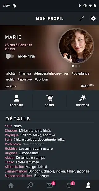 Aperçu d'un profil détaillé sur Adopte