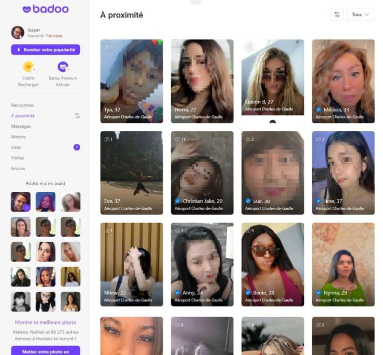 Écran de profil ou de paramètres illustrant une fonctionnalité Badoo