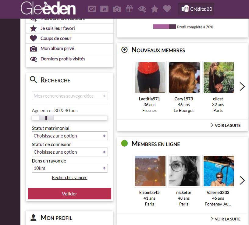 Barème des crédits affiché dans l'interface