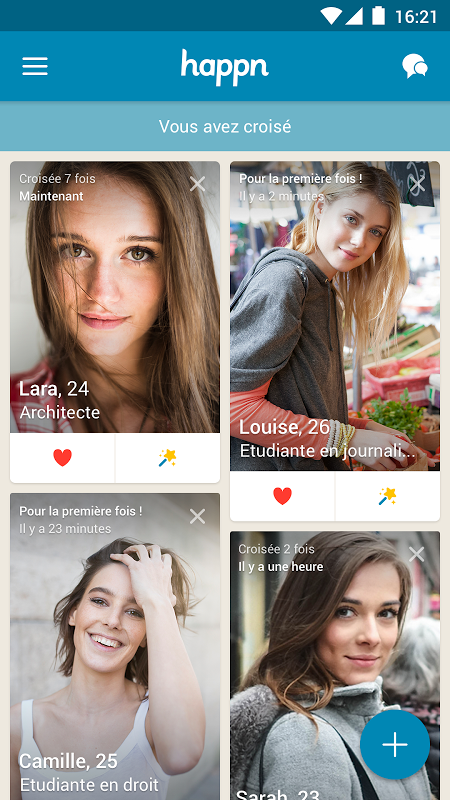 Interface de happn au démarrage