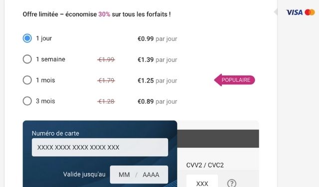 Écran de paramètres ou de gestion de compte