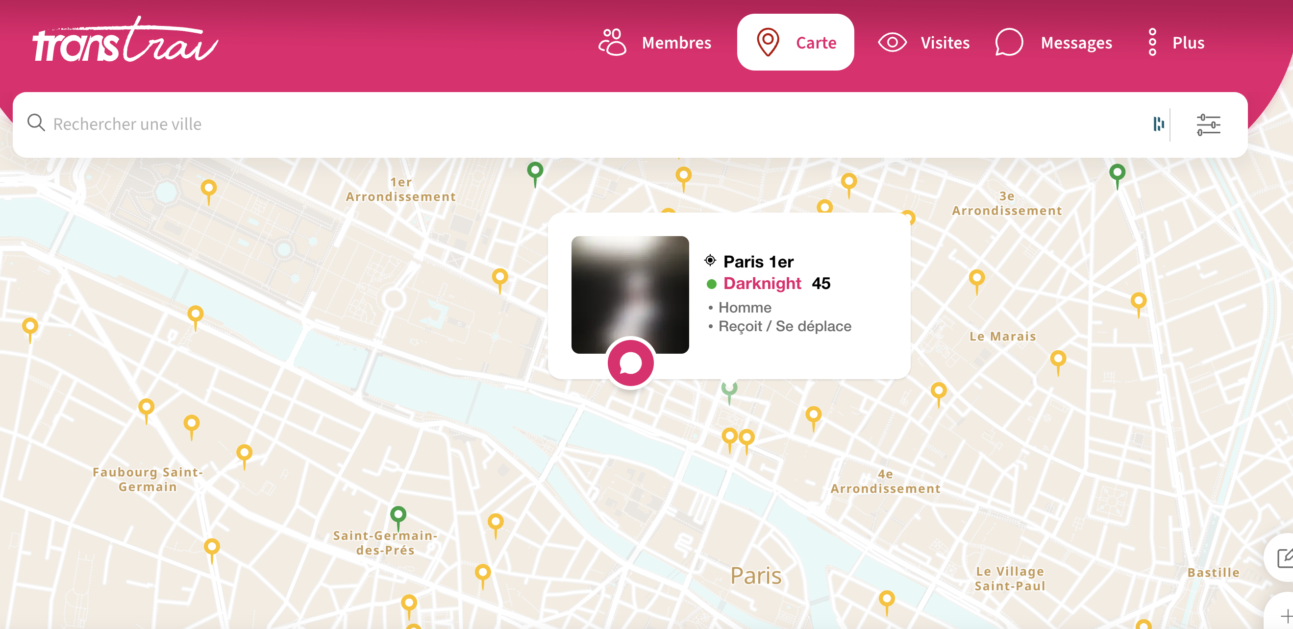Interface de recherche et affichage des profils
